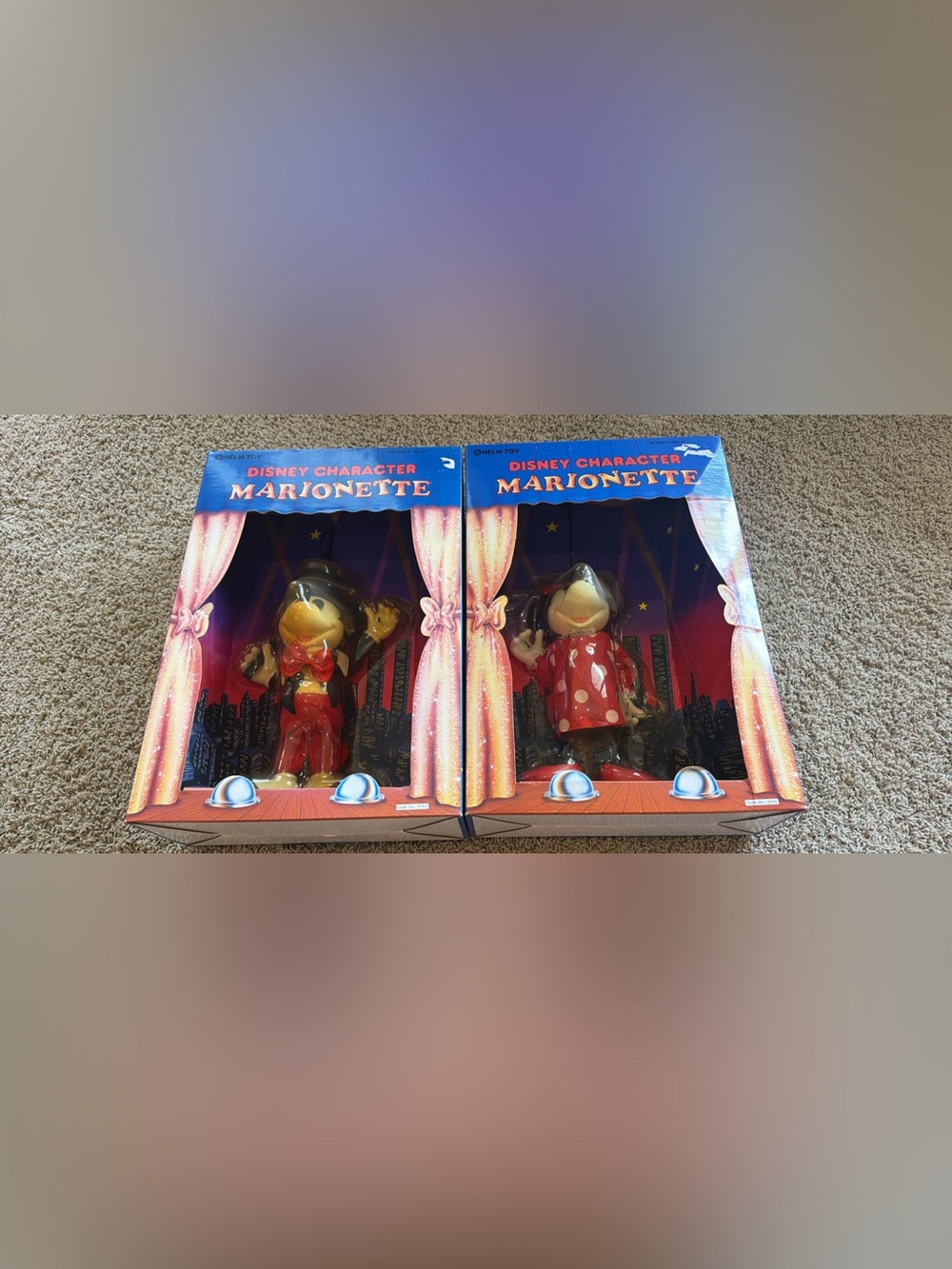 Vintage Disney Mickey & Minnie Marionette Puppets Helm Toy New In Box